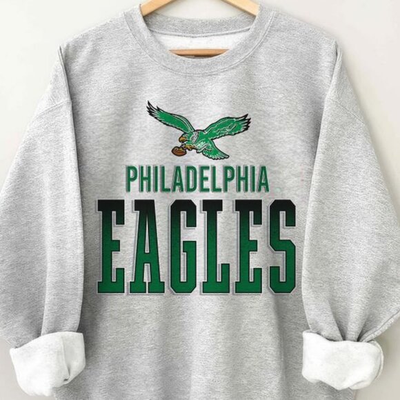 Vintage Philadelphia Eagles Football Sweatshirt Grey True Sport Fans NFL Sweater - Picture 2 of 4